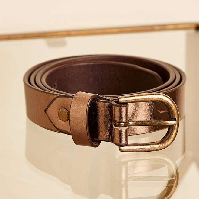 accessory Metallic Leather Belt with Gold Buckle Apricot Online $26