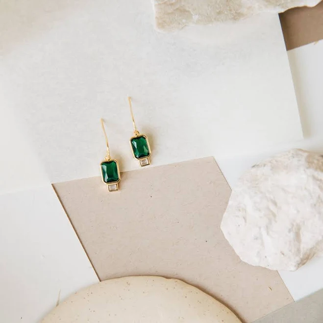 accessory Minimalist Boho Emerald Drop Earrings Etsy - CaitlynMinimalist $26.4