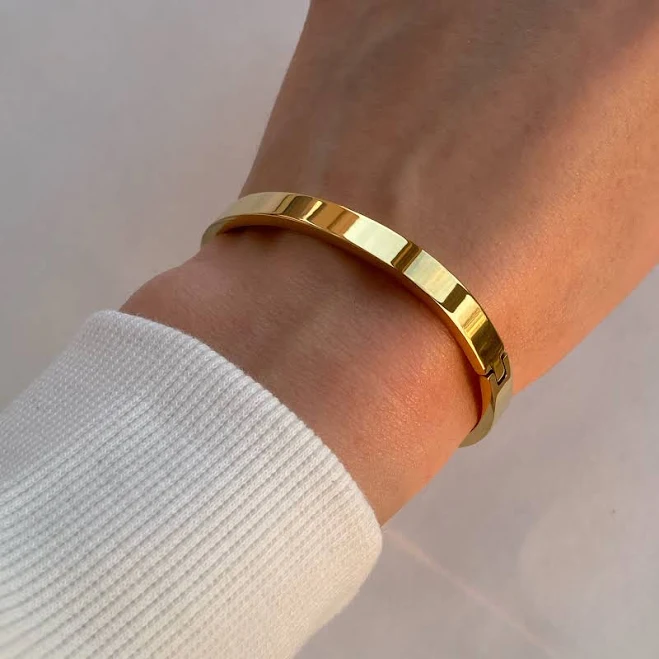 accessory Minimalist Gold Oval Bangle Bracelet Etsy - Seller $20