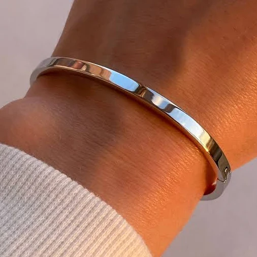 accessory Minimalist Oval Silver Bangle Bracelet Etsy - Seller $20