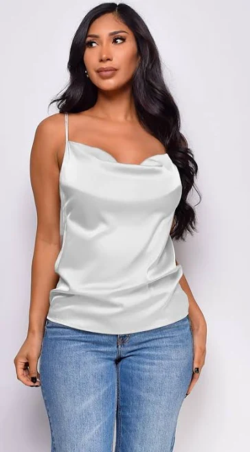 top Mireille Satin Charmeuse Cowl Neck Cami Top Emprada $39.99
