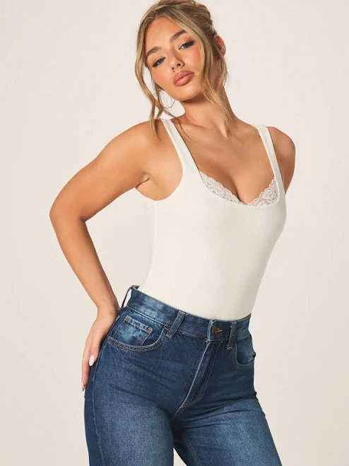bodysuit Missguided Women's Scoop Neck Sleeveless Lace Trim Bodysuit missguided $11.52