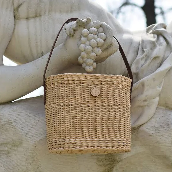 bag Modern Handmade Straw Bucket Basket with Leather Strap Etsy - Medvilniukas $119.82