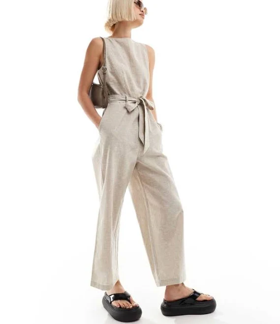 jumpsuit Monki linen sleeveless jumpsuit with tie belt detail ASOS $122