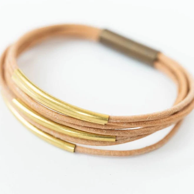 accessory Multi-Strand Leather Bracelet with Brass Tubes Etsy - NestPrettyThingsShop $27.3