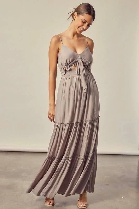 dress Mustard Seed Sweet and Flirty High-Rise Tiered Maxi Dress Boho Pink $69