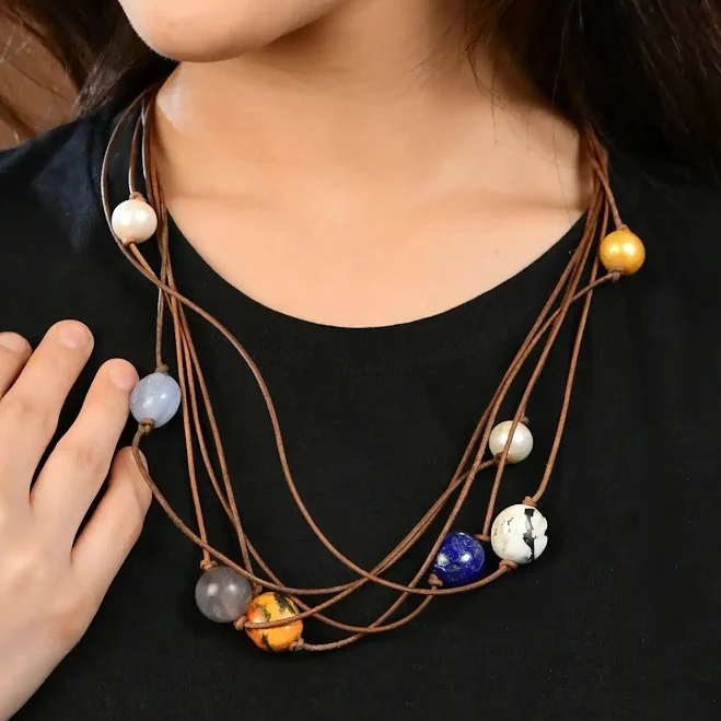 accessory Natural Leather Chord Necklace with Multi Stones Totapari $77.75