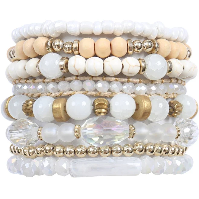 accessory Natural Stone Wood Layered Stackable Bracelet Poppy Rd. Boutique $15