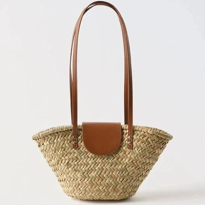 bag Natural Woven Straw Tote Bag with Leather Handles Luulla $24