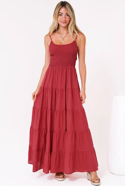 dress Nessa Tie Up Strap Tiered Maxi Dress Salty Crush $40