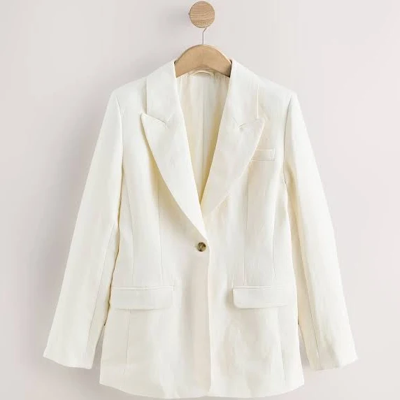 outerwear Next Ivory Women's Premium Linen Single Breasted Blazer Next USA $187
