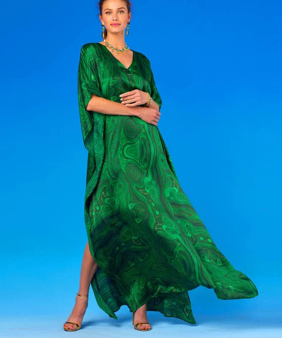 cover-up NicoBlu Esmeralda Silk Kaftan in Precious Malachite NicoBlu $525