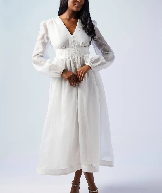 dress Oasis Women's Organza V Neck Midi Dress boohoo USA $60