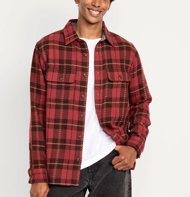 outerwear Old Navy Men's Loose Fit Textured Plaid Pocket Shirt Old Navy $13.99