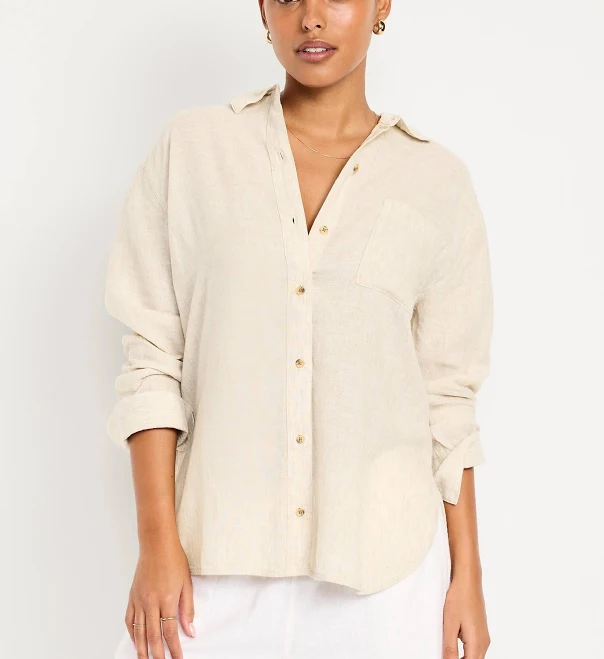 top Old Navy Women's Linen-Blend Loose Button-Down Shirt Old Navy $22.49