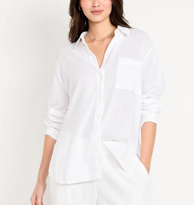 outerwear Old Navy Women's Linen-Blend Loose Button-Down Shirt Old Navy $22.49