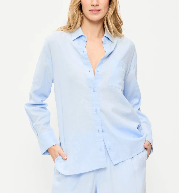 top Old Navy Women's Linen-Blend Loose Button-Down Shirt Old Navy $22.49