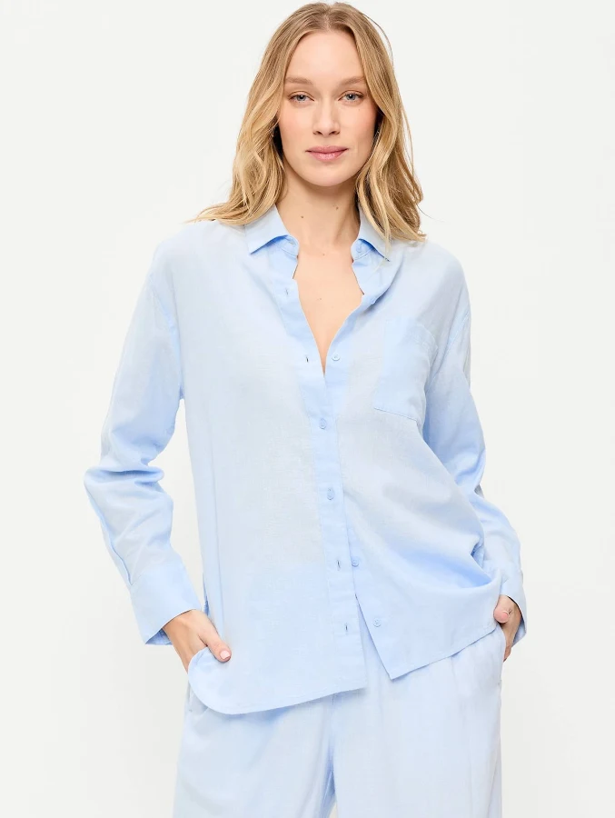 outerwear Old Navy Women's Linen-Blend Loose Button-Down Shirt Old Navy $26.99
