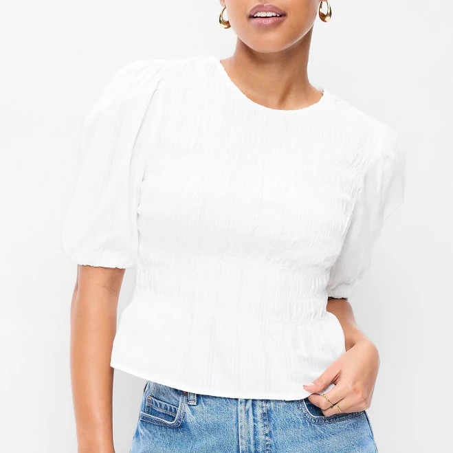 top Old Navy Women's Puff Sleeve Peplum Smocked Top Old Navy $10.99