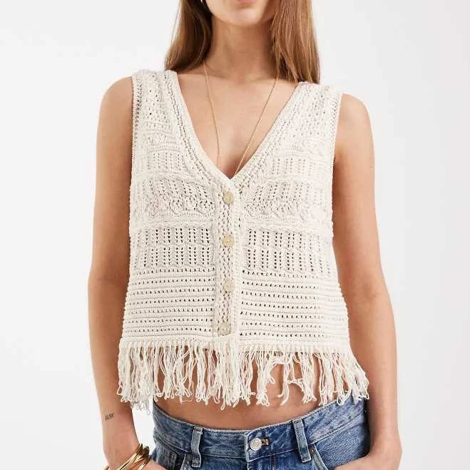 top ONLY Crochet Knit Vest with Fringe Trim ASOS $58