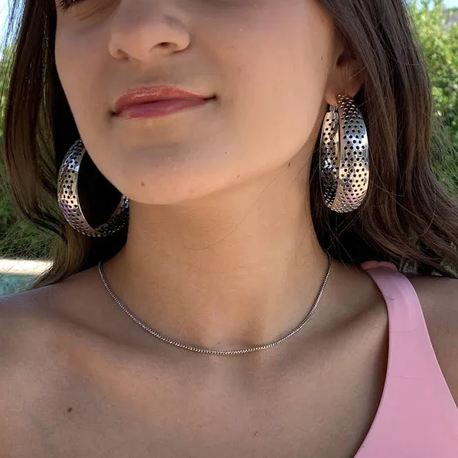 accessory Oversized Perforated Silver Hoop Earrings with Holes Etsy - Seller $25.6