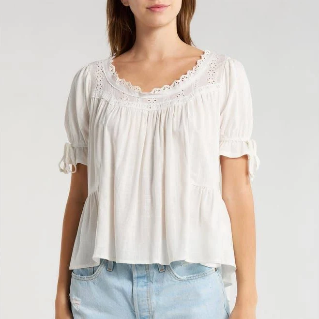 top Pacsun Women's Karlie Eyelet Puff Sleeve Top Nordstrom $42.95