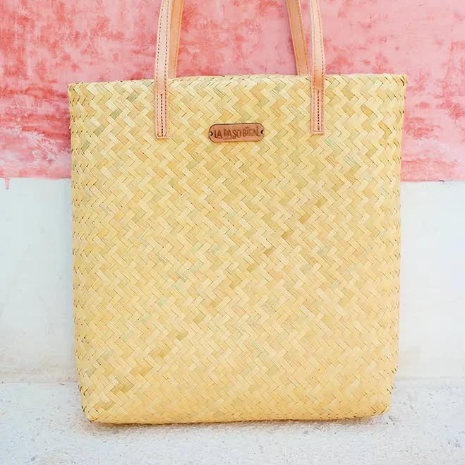 bag Palmita Straw Tote with Leather Handles La Paso Bien $65