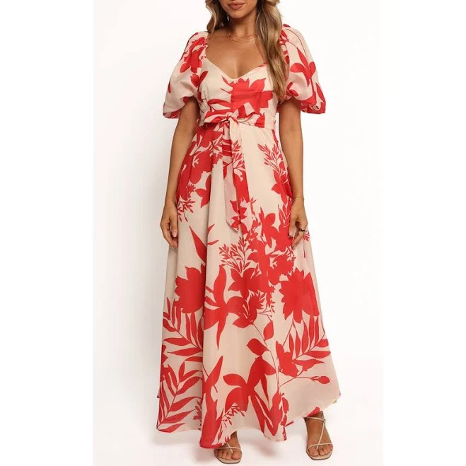 dress Petal & Pup Women's Ellery Puff Sleeve Tie Waist Floral Midi Dress Nordstrom $99