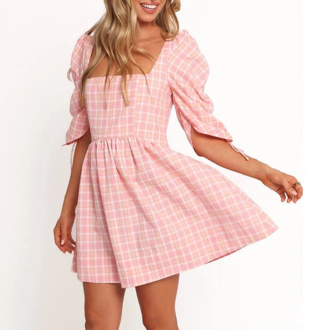top Petal & Pup Women's Siena Check Puff Sleeve Minidress Nordstrom Rack $46.97