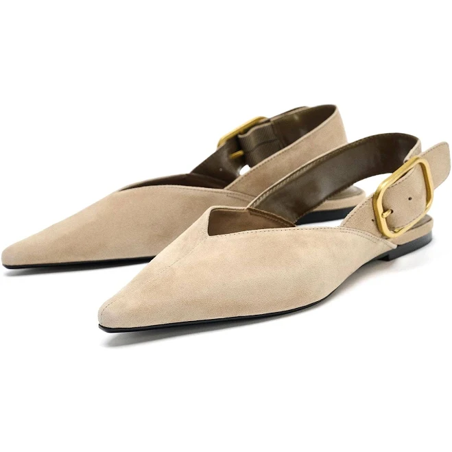 shoes Pointed-Toe Faux Suede Slingback Flats with Buckle Epiluta $89