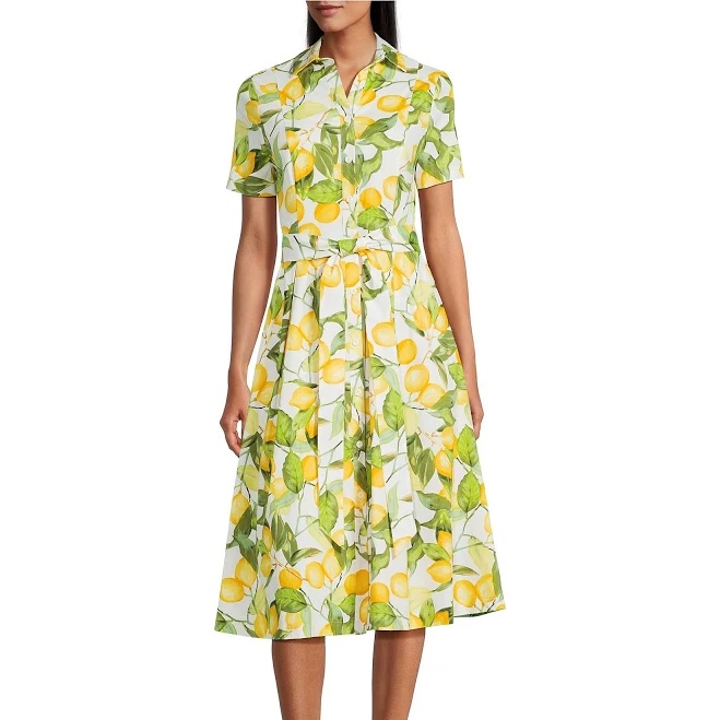 dress Poplin Short Sleeve Button Front Tie Belt Midi Dress Dillard's $129