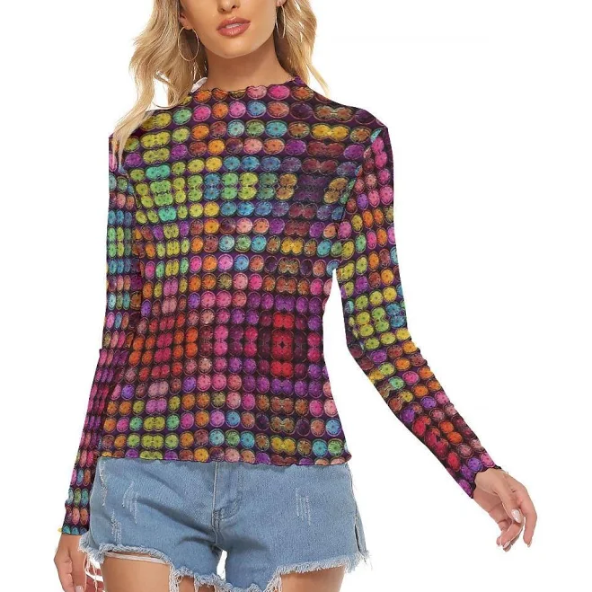 top Psychedelic Pastel Mesh Sheer Long Sleeve Blouse Etsy - ConceptualSubculture $39.65