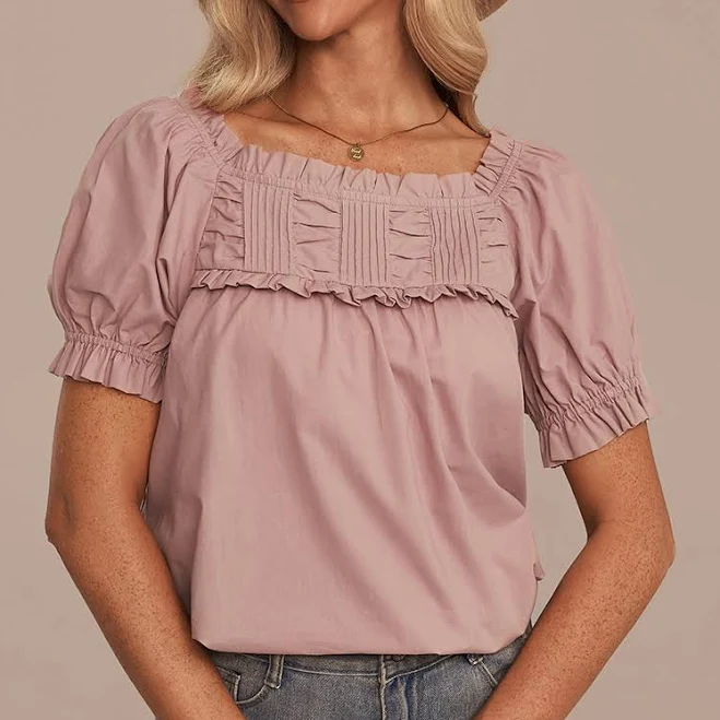 top Puff Sleeve Square Neck Top Petal Lush $30
