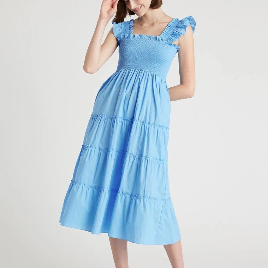 dress Quince Women's Organic Cotton Smocked Poplin Midi Dress Quince $69.9