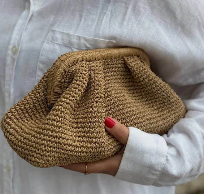 bag Raffia Straw Knitted Clutch Bag with Hidden Metal Locked Etsy - Seller $78.8