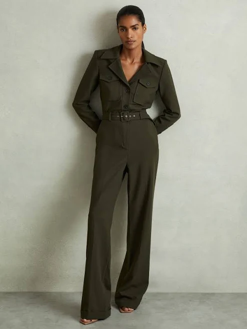 trousers Reiss Sara Tux-Collar Pleated Utility Jumpsuit Reiss $175