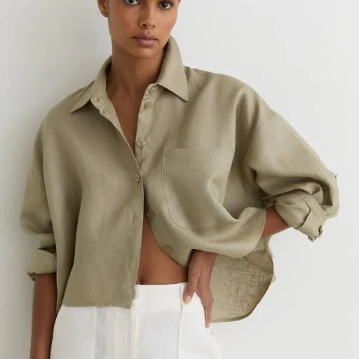 matching set Reiss Womens Solena Linen Oversize Cropped Shirt Reiss $195