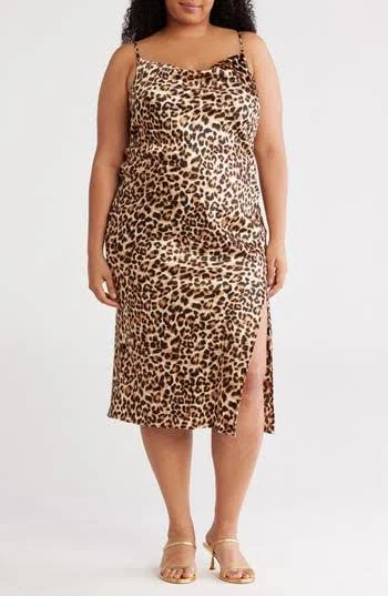 dress Renee C Leopard Satin Midi Slipdress Nordstrom Rack $54.97