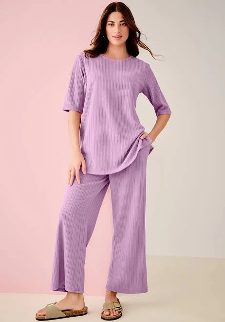 matching set Roaman's Women's Brushed Rib Cropped Pant Set Roaman's $46.79