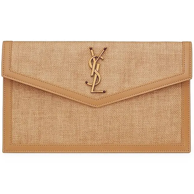 bag SAINT LAURENT Women's Uptown Leather-Trimmed Raffia Clutch Saks Fifth Avenue $800