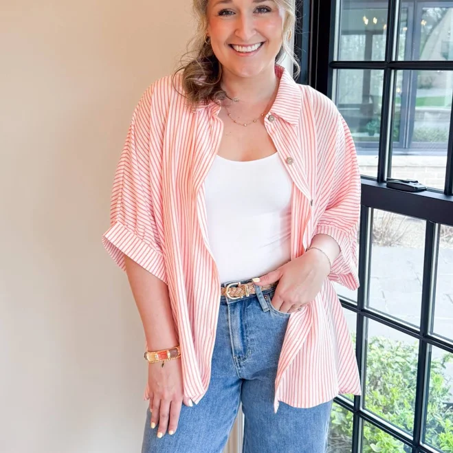 top Scottie Striped Boxy Button Up The Collective Rose $48