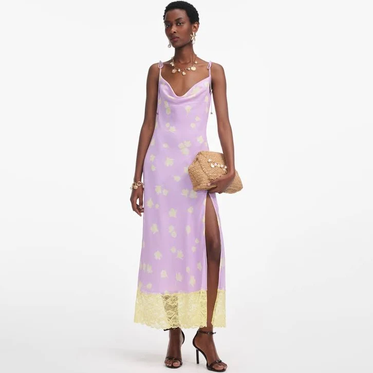 dress self-portrait - Lilac Floral Chiffon Midi Dress - US 0 self-portrait $595