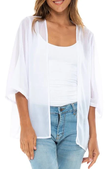 outerwear Sheer Open Front ¾ Sleeve Chiffon Short Kimono Duster Back from Bali $27.95