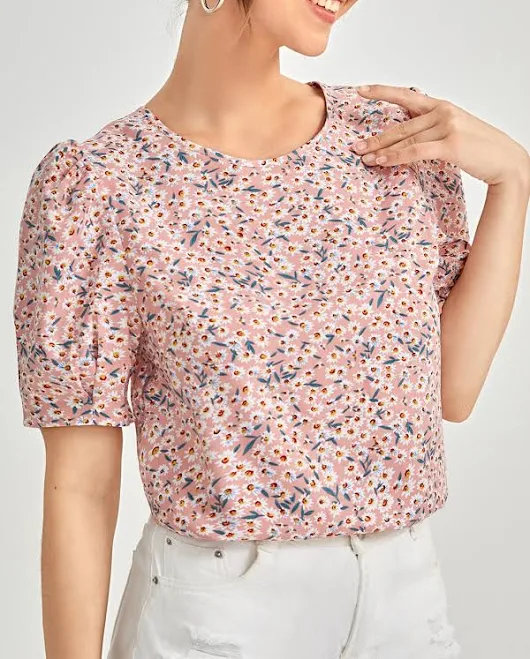 top SHEIN Ditsy Floral Puff Sleeve Top Shein $7.49