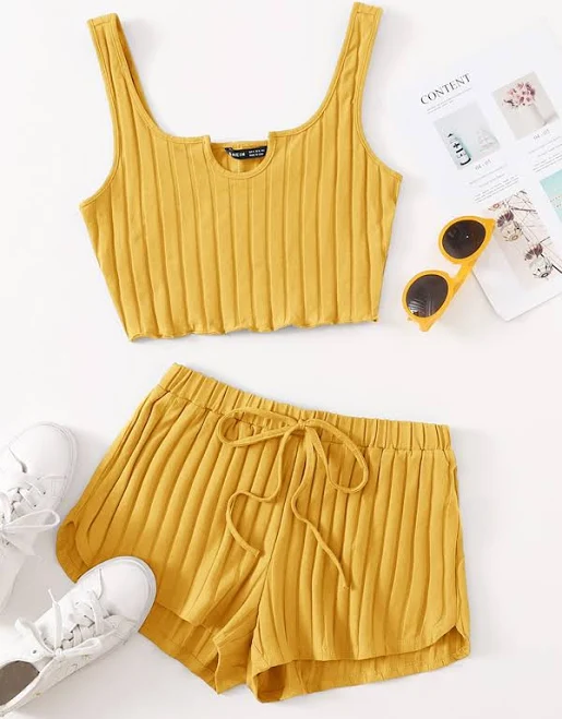 matching set SHEIN Notch Neck Rib-Knit Tank Top & Shorts Set Shein $9.97