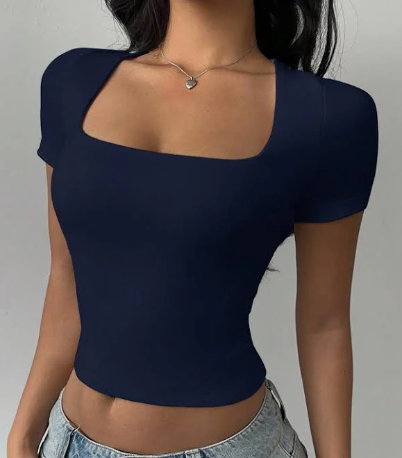 top SHEIN Women's Square Neck Rib-Knit Top Shein $4.94