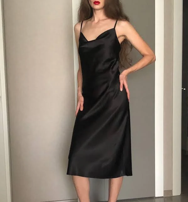 dress Silk Satin Cowl Neck Midi Length Slip Dress Etsy - Seller $135