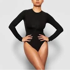 top Skims Essential Smoothing Long-Sleeve Thong Bodysuit Onyx Women's eBay $27
