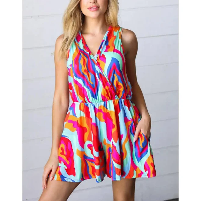 romper Sleeveless Abstract Surplice Romper TikTok Shop $19.99