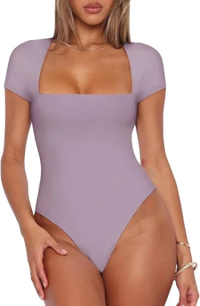 bodysuit Square-Neck Strechy Bodysuit Top Reoria $24.97